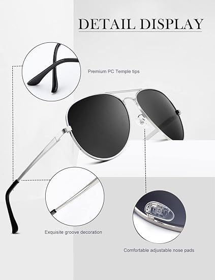 Polarized Aviator Sunglasses for Men and Women, Premium Metal Frame