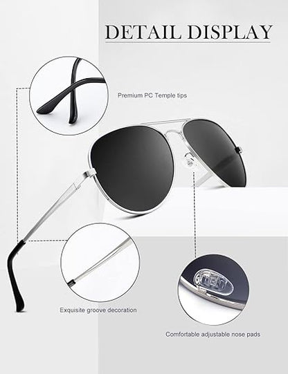 Polarized Aviator Sunglasses for Men and Women, Premium Metal Frame